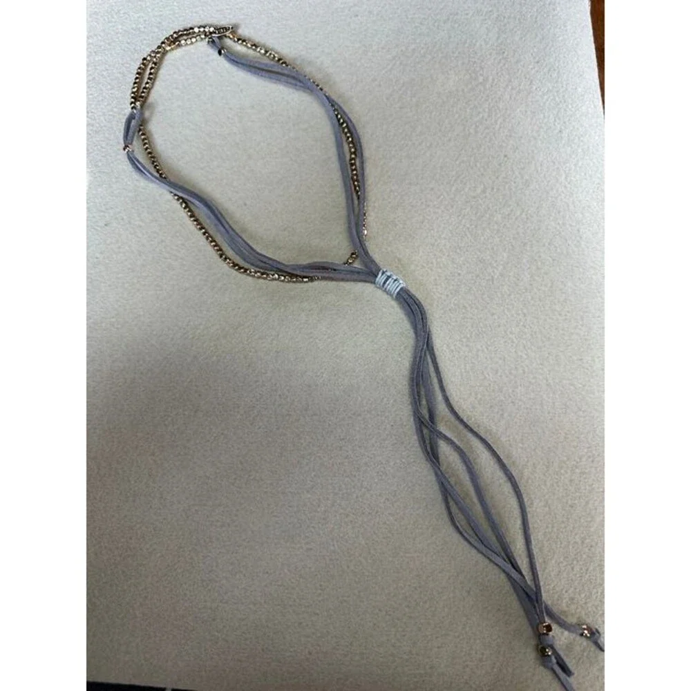 Gray & Gold Tone Layered Tassel Wrap Necklace Boho Multi Strand NWT New Gift